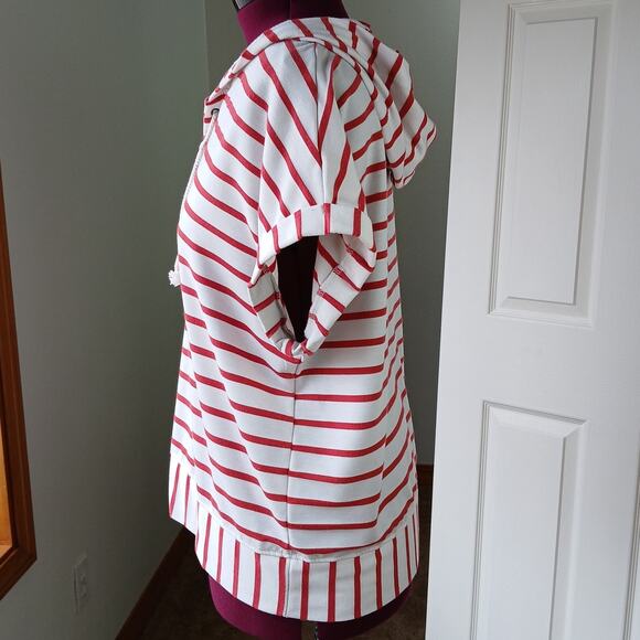 Jane + Delancey French Terry Hooded Top XL lace-up V-neck red striped unisex - Picture 5 of 15
